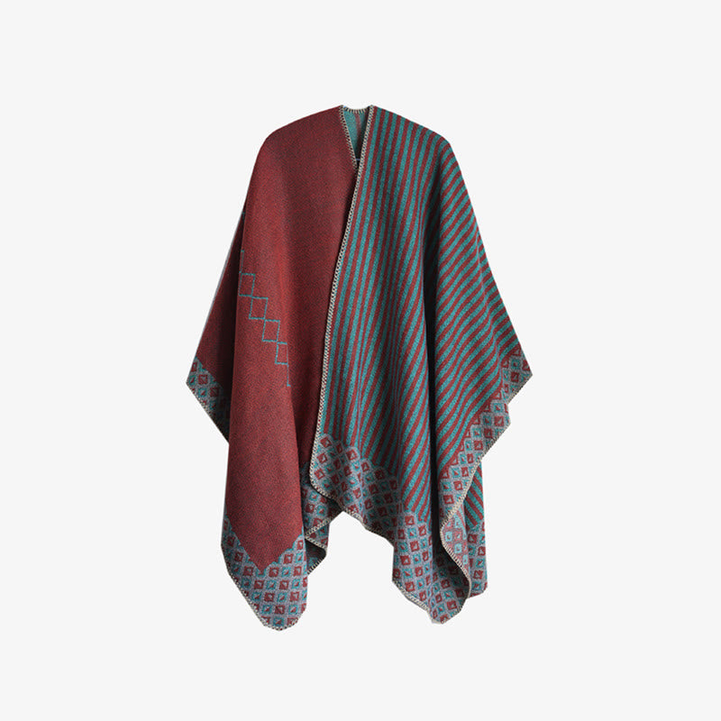 Buddha Stones Tibetan Shawl Striped Diamond Pattern Winter Warm Soft Scarf Tibetan Shawl BS 27