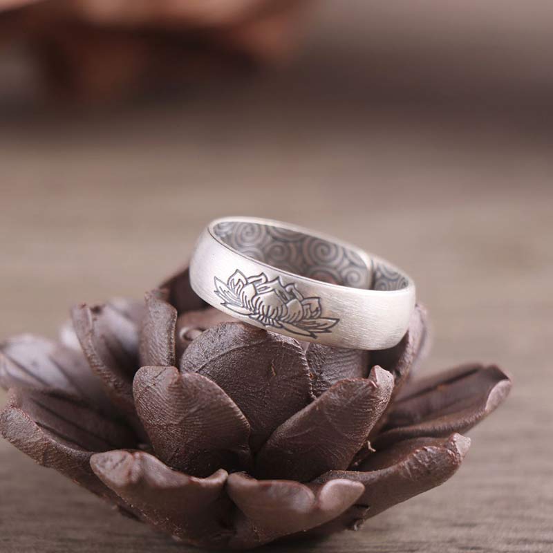 Foviel 999 Sterling Silver Lotus Elephant Six True Words Blessing Ring