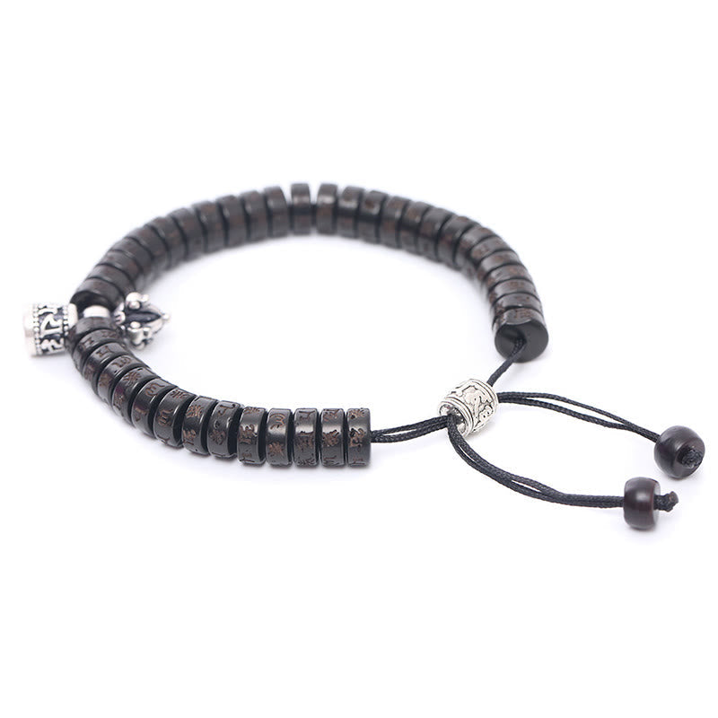 Buddha Stones Tibet Coconut Shell Carved Om Mani Padme Hum Dorje Vajra Bell Happiness String Bracelet Bracelet BS 2