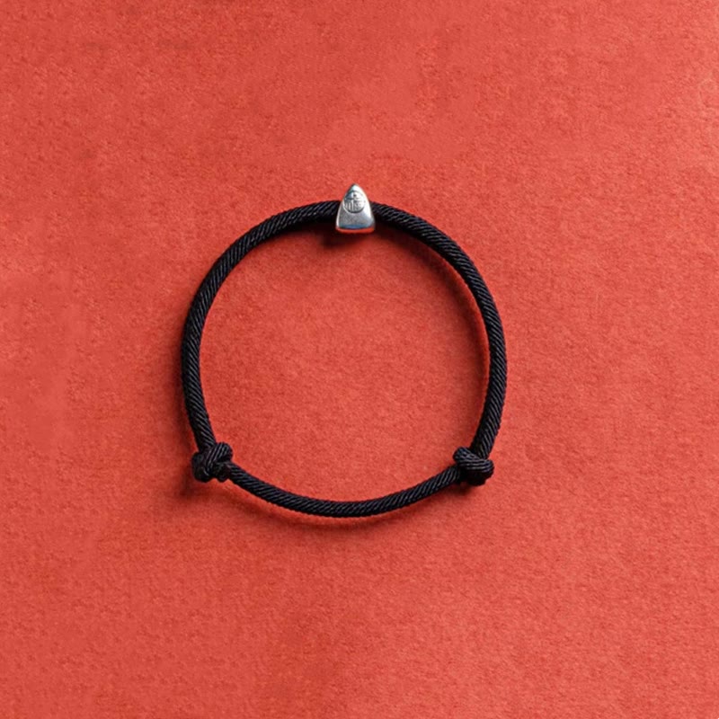 Buddha Stones 925 Sterling Silver Fu Character Blessing Handmade Braided Bracelet Bracelet BS 15