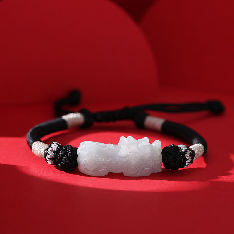 Buddha Stones Handmade Natural Jade PiXiu Luck Prosperity Braided String Bracelet Bracelet BS 14-26cm