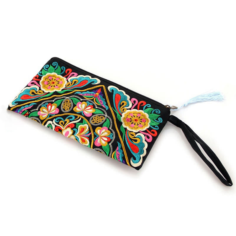 Buddha Stones Dragon Butterfly Cosmos Flower Embroidery Wallet Shopping Purse Purse BS 25