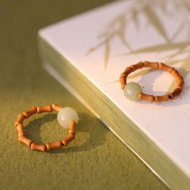 Buddha Stones Hetian Jade Beaded Bamboo Prosperity Luck Ring Ring BS 8