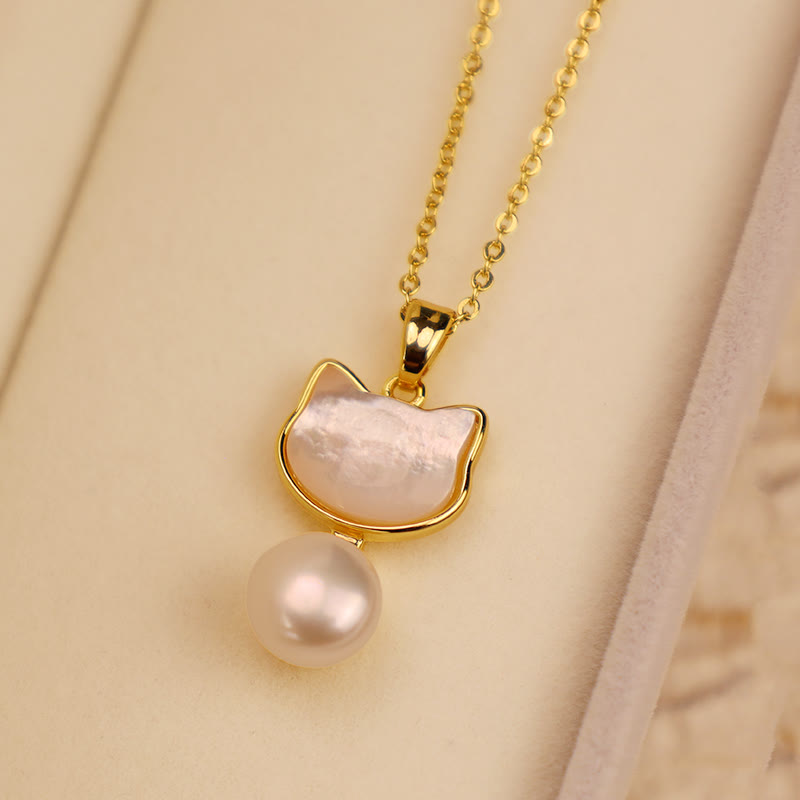 Buddha Stones Natural Pearl Copper Cat Healing Necklace Pendant Earrings Bracelet Necklaces & Pendants BS 10