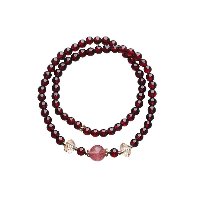 Buddha Stones 14K Gold Plated Natural Garnet Strawberry Quartz Stability Double Wrap Bracelet Bracelet BS 14
