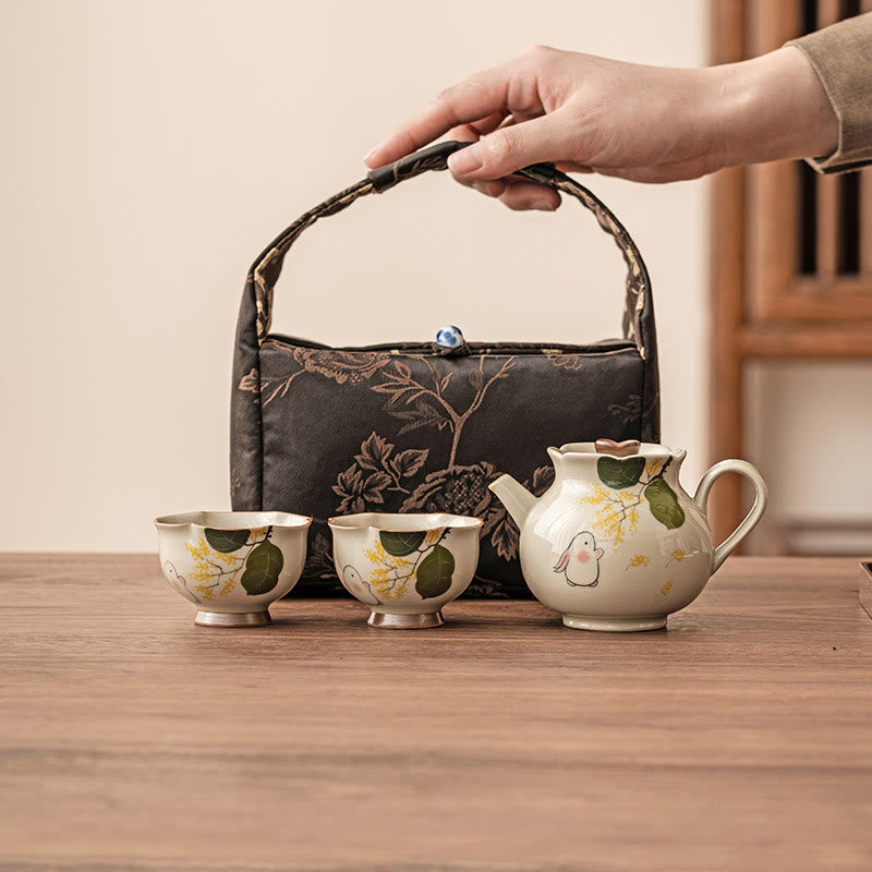 Buddha Stones Hand Painted Small Osmanthus Rabbit Ceramic Teacup Kung Fu Tea Cup 40ml Cup BS 10