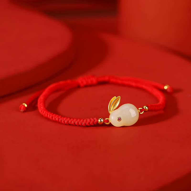 Buddha Stones 925 Sterling Silver Year of the Rabbit Hetian White Jade Luck Red String Protection Bracelet Bracelet BS 5