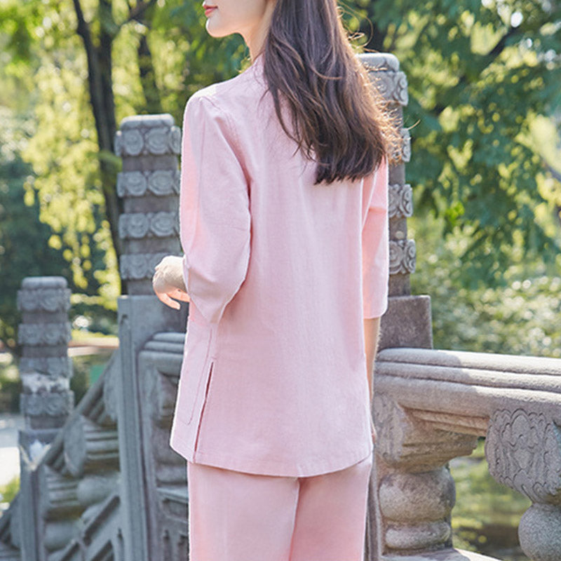 Ensemble de vêtements pour femme Foviel en coton et lin pour la pratique spirituelle, le zen, le yoga, la méditation et la prière