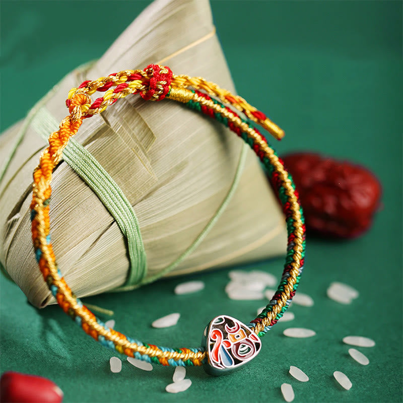 Buddha Stones 925 Sterling Silver Dragon Boat Festival Fu Character Zongzi Pattern Luck Handmade Multicolored Child Adult Bracelet Bracelet BS 1