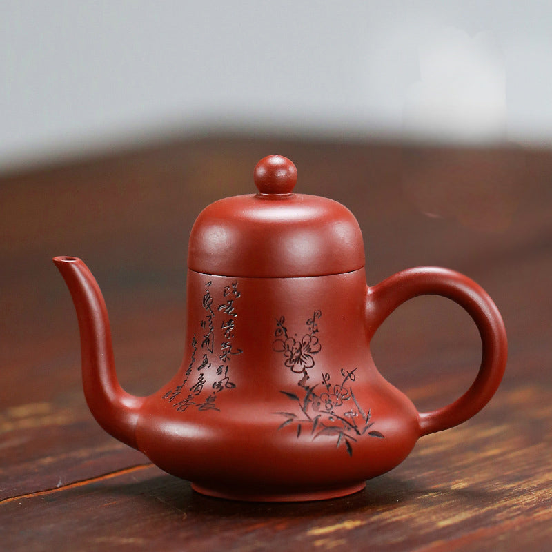 Buddha Stones Vintage Bamboo Peach Blossom Purple Clay Kung Fu Teapot Teapot BS 13.1cm*9.6cm*130ml