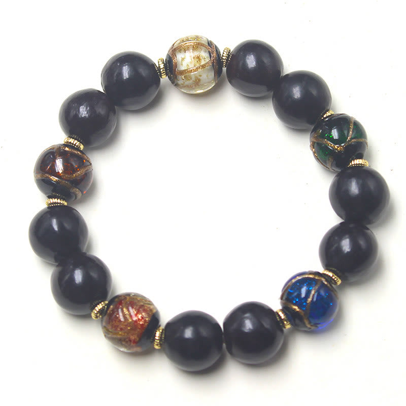 Buddha Stones Western Soapberry Incense Ash Liuli Glass Bead Wealth Bracelet Bracelet BS 5