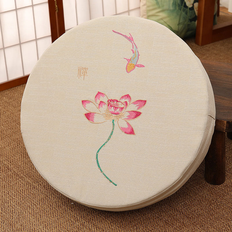 Buddha Stones Lotus Embroidery Cotton Linen Meditation Seat Cushion Decorations BS Soft 40cm*10cm Beige