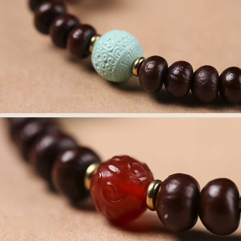 Buddha Stones Natural Tibet Purple Bodhi Seed Dzi Bead God of Wealth Wisdom Bracelet Bracelet BS 9
