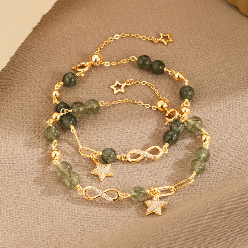 Buddha Stones 14K Gold Green Rutilated Quartz Möbius Loop Eternal Love Star Protection Bracelet Bracelet BS 3