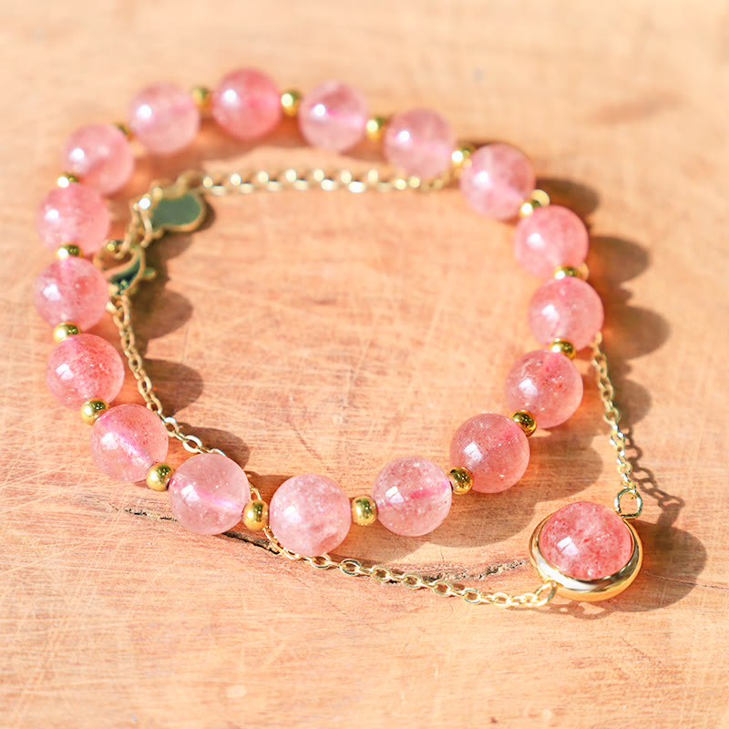 Buddha Stones Sun Stone Strawberry Quartz Crystal Positive Bracelet Bracelet BS 4
