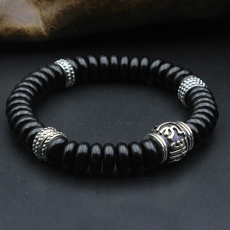Buddha Stones Natural Tibetan Coconut Shell Om Mani Padme Hum Positive Bracelet Bracelet BS Black Coconut Shell 18-20cm