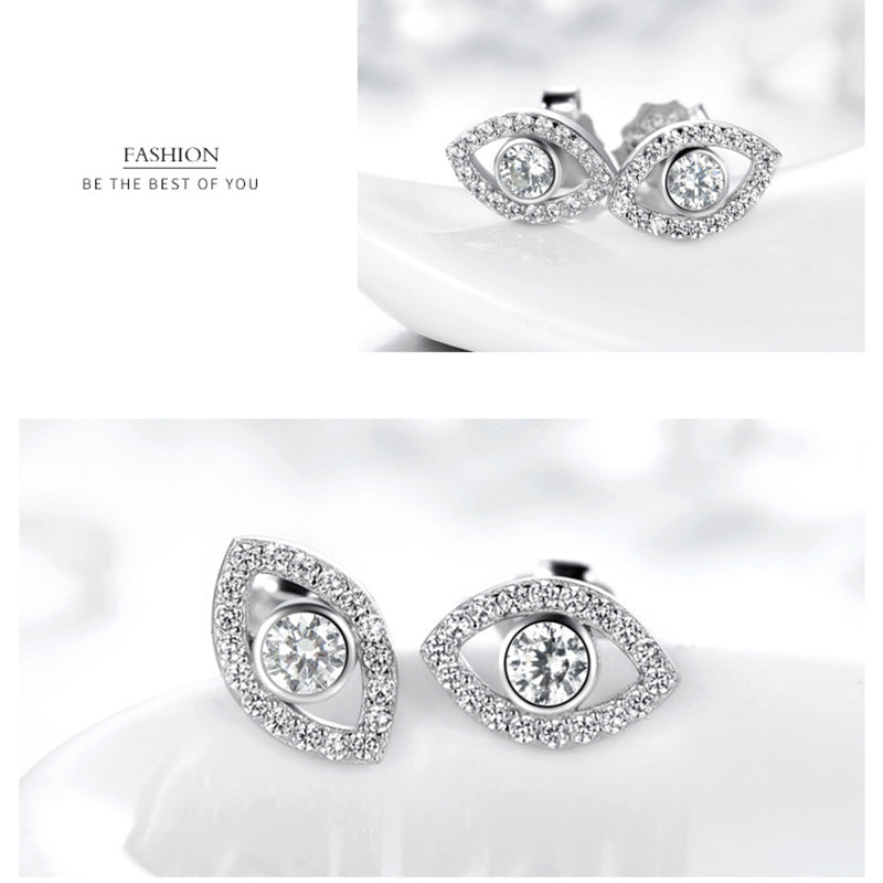 Foviel 925 Sterling Silver Evil Eye Symbol Protection Stud Earrings
