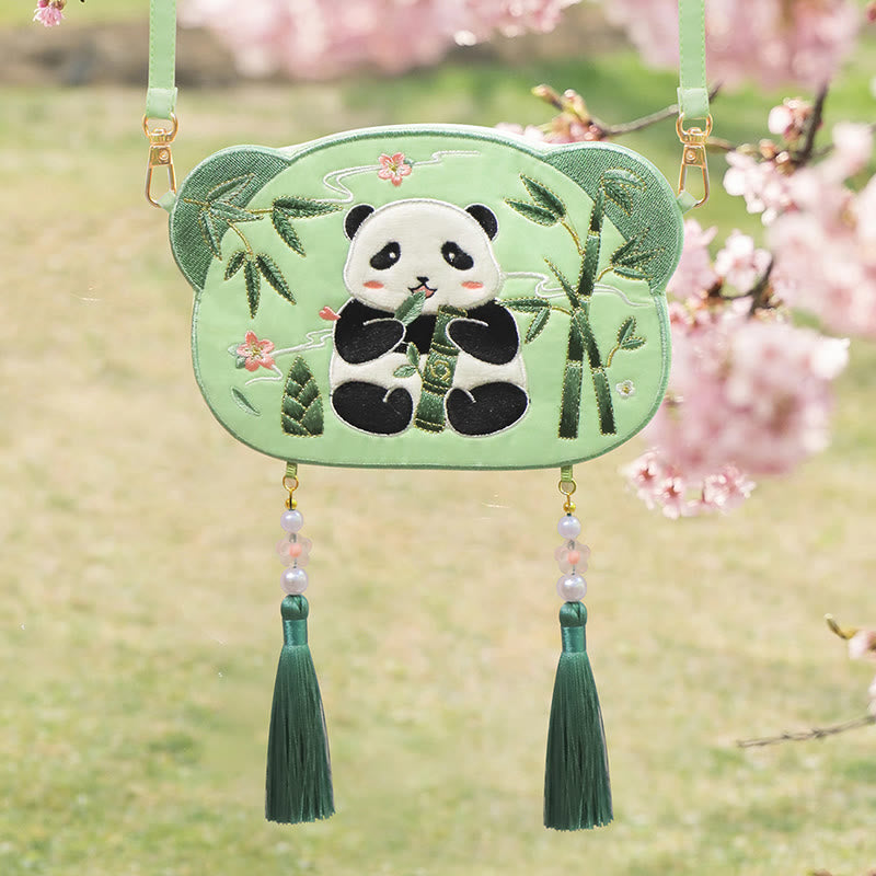Buddha Stones Embroidery Lucky Panda Cat Shiba Inu Deer Rabbit Fox Flower Cute Animal Hanfu Bag Crossbody Bag Shoulder Bag Bag BS 2