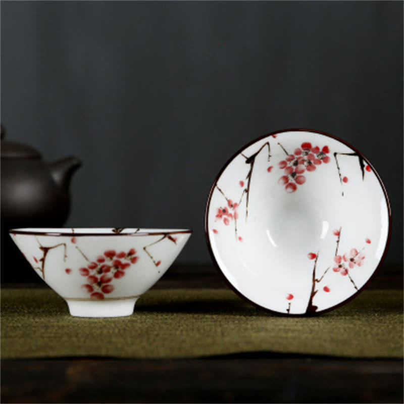 Buddha Stones Flowers Fu Character Mountains Lotus Cherry Blossoms Ceramic Teacup Kung Fu Tea Cup Cup BS Red Peach Blossoms 8.5cm*4cm*90ml