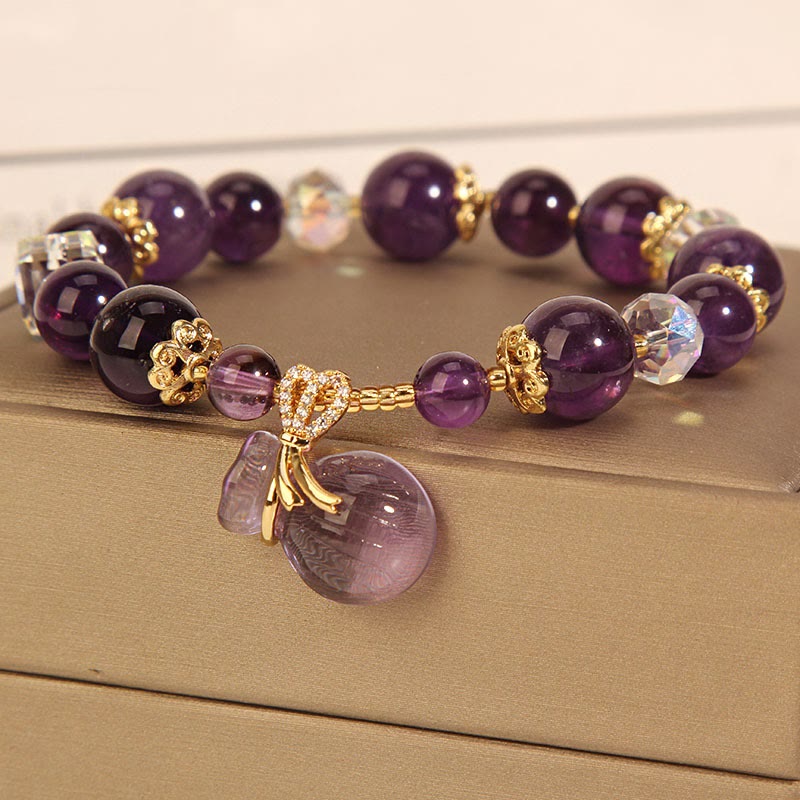 Buddha Stones Natural Amethyst Crystal Money Bag Charm Positive Bracelet Bracelet BS 3