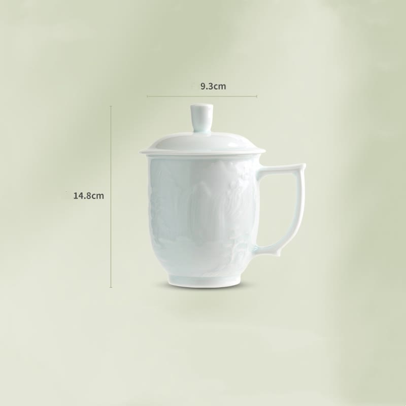 Buddha Stones Jingdezhen White Porcelain Handmade Great Wall Landscape Engraved Ceramic Teacup Office Mug Tea Cups Cup BS 15
