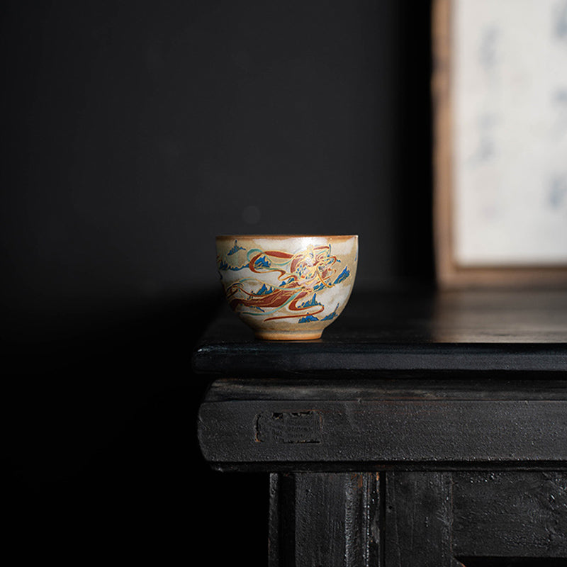 Buddha Stones Dunhuang Flying Apsaras Ceramic Gaiwan Sancai Teacup Kung Fu Tea Cup With Lid Cup BS 22