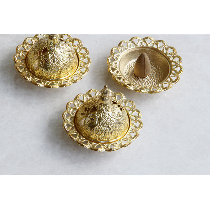 Buddha Stones Tibetan Gold Mini Meditation Incense Burner Incense Burner BS 5