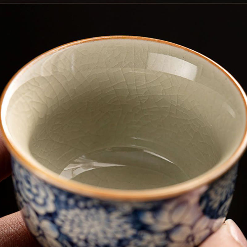 Buddha Stones Vintage Lotus Peony Plum Blossom Chrysanthemum Ceramic Teacup Tea Cups Cup BS 6