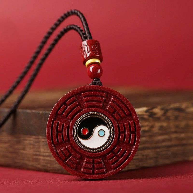 Buddha Stones Natural Cinnabar Bagua Rotatable Yin Yang Keep Away Evil Spirits Necklace Pendant Necklaces & Pendants BS Cinnabar(Calm♥Concentration)