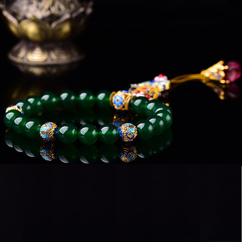 Buddha Stones Natural Green Agate Wrist Mala Success Charm Pocket Mala Car Decoration Wrist Mala&Decorations BS 4