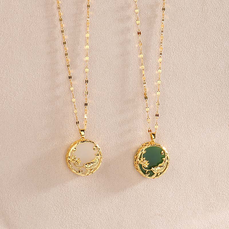 Buddha Stones Natural Jade Koi Fish Lotus Luck Necklace Pendant Necklaces & Pendants BS 9