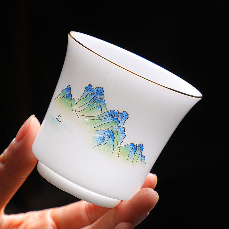 Buddha Stones Mountains Rivers Tree Ceramic Teacup Kung Fu Tea Cup 120ml Cup BS Green Blue Mountains 6.8cm*6.5cm*120ml