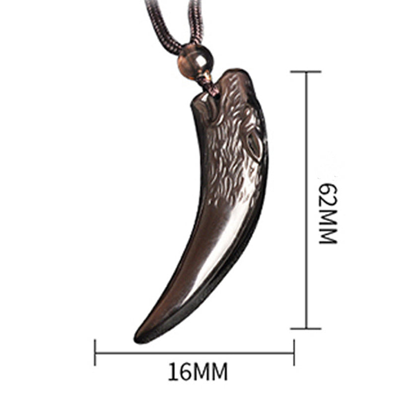 Buddha Stones Natural Black Obsidian Ice Obsidian Rainbow Obsidian Wolf Tooth Pattern Strength Necklace Pendant Necklaces & Pendants BS Ice Obsidian