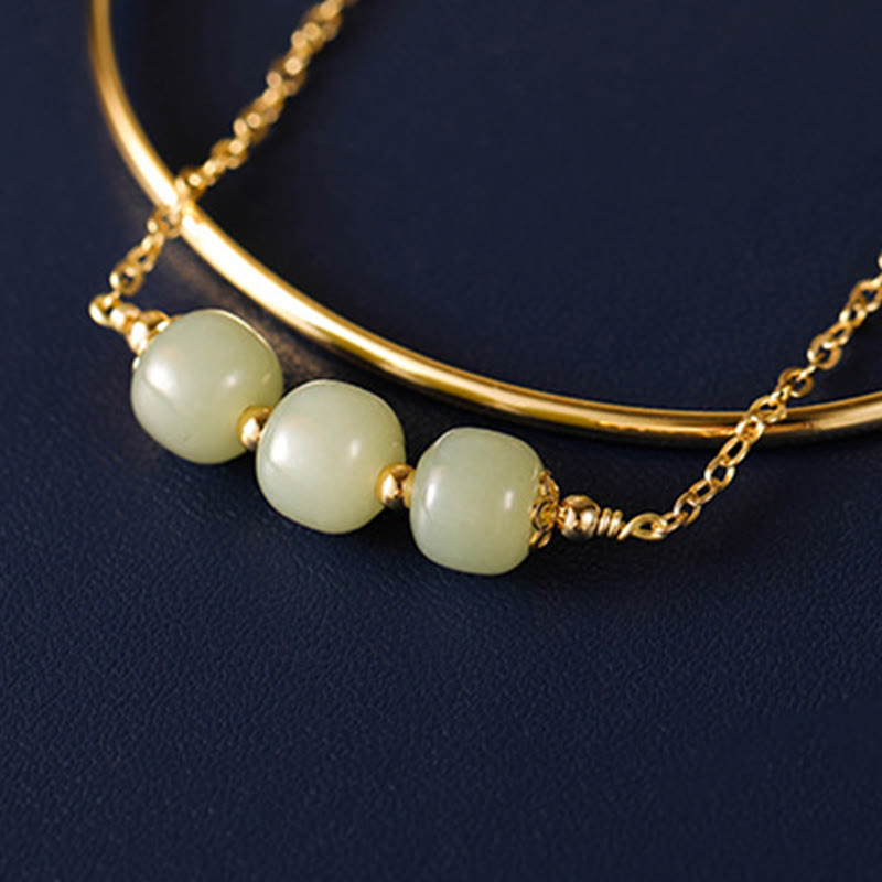 Buddha Stones Copper Plated Gold Hetian Jade Bead Luck Double Layer Bracelet Bangle Bracelet Bangle BS 6