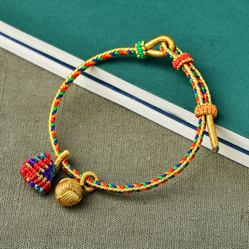 Buddha Stones Colorful Rope Luck Handmade Zongzi Golden Ball Charm Bracelet Bracelet BS Red Colorful Zongzi Golden Ball Adult(Wrist Circumference 16-19cm)