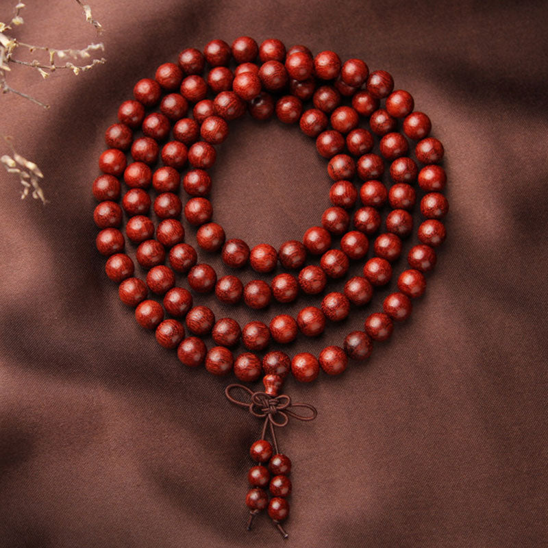Foviel Tibetan Small Leaf Red Sandalwood 108 Beads Mala Meditation Bracelet