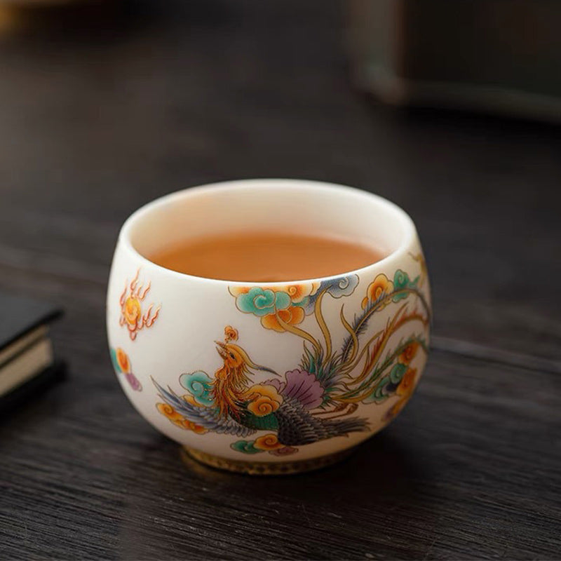 Buddha Stones Dragon Phoenix Auspicious Clouds Ceramic Teacup Kung Fu Tea Cup Cup BS 4