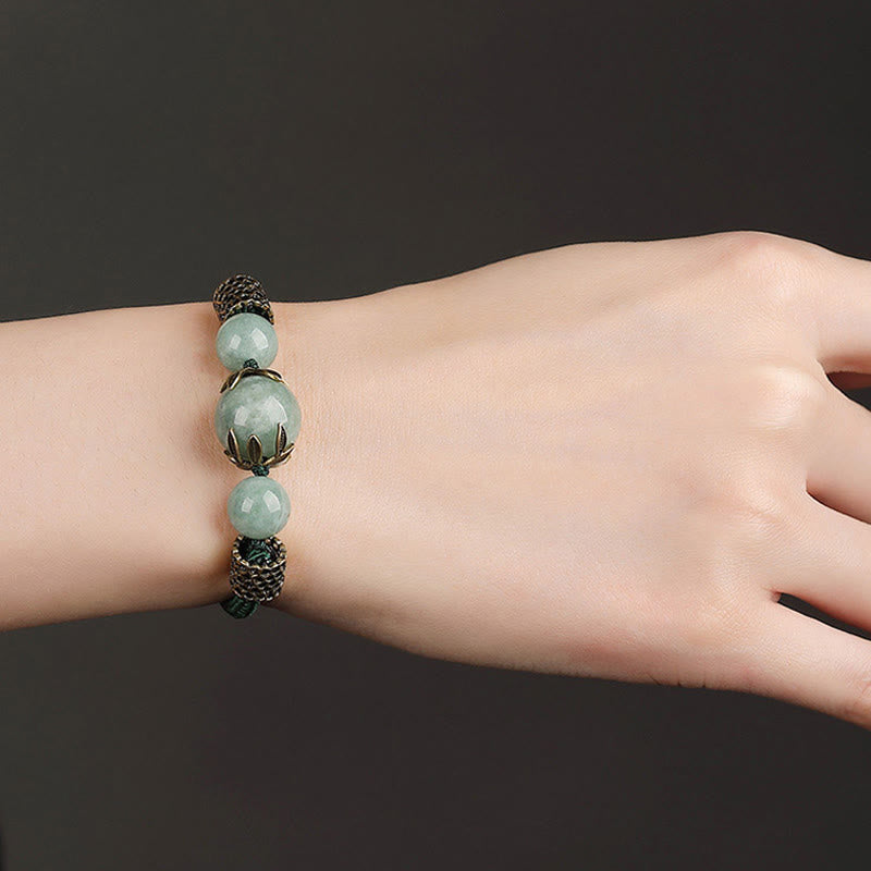 Buddha Stones Handmade Green Rope Luck Jade Bead Prosperity Bracelet Bracelet BS 6