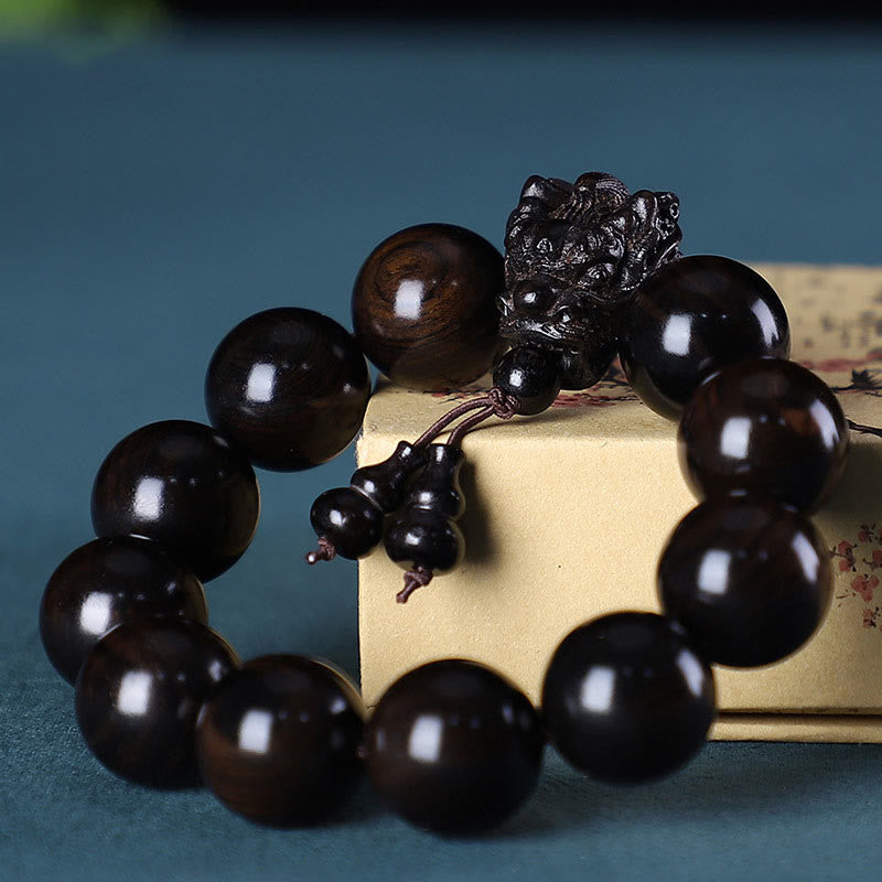 Foviel Rosewood Green Sandalwood Small Leaf Red Sandalwood Dragon Carved Protection Bracelet
