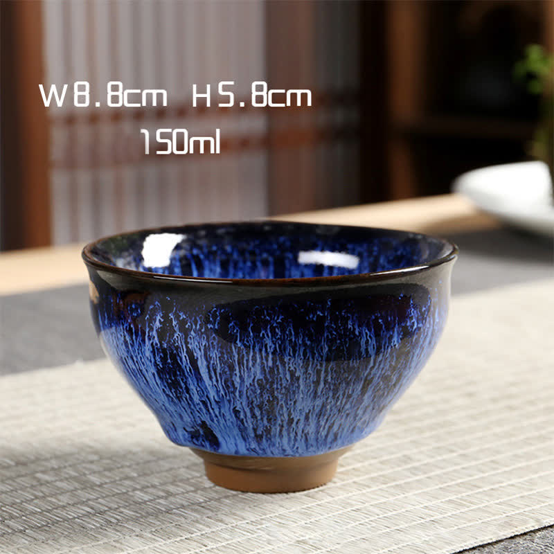 Buddha Stones Multicolor Ceramic Teacup Ocean Wave Tea Cups Cup BS Dark Blue