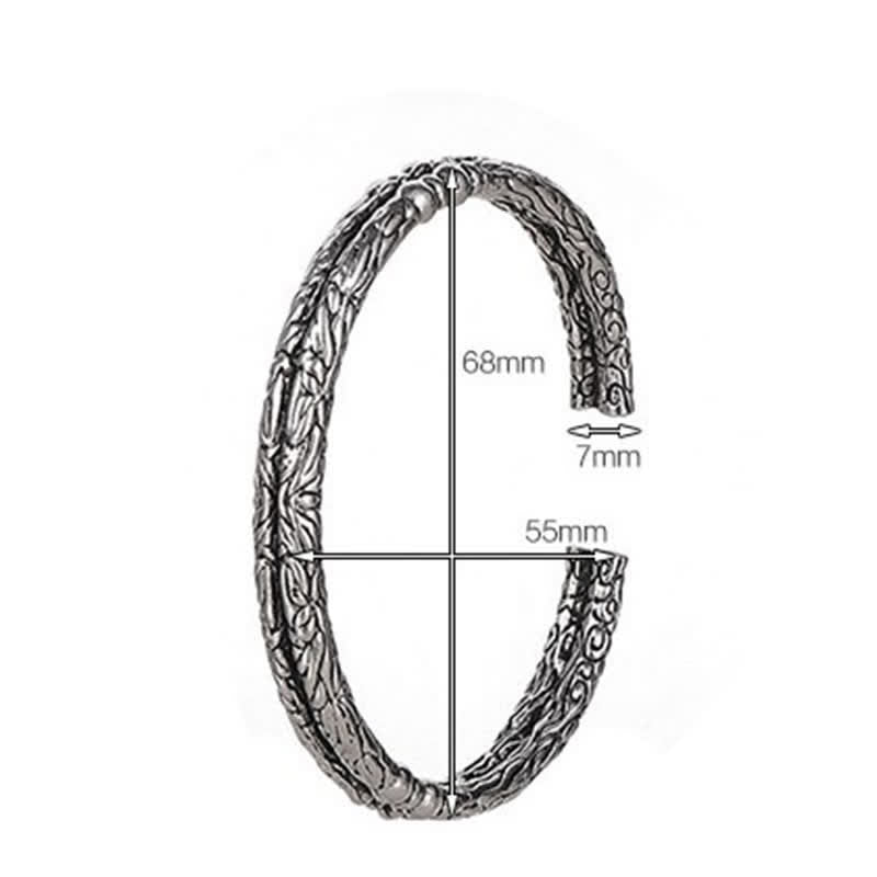 Buddha Stones Flower Dragon Pattern Engraved Balance Cuff Bracelet Bangle Bracelet Bangle BS 6