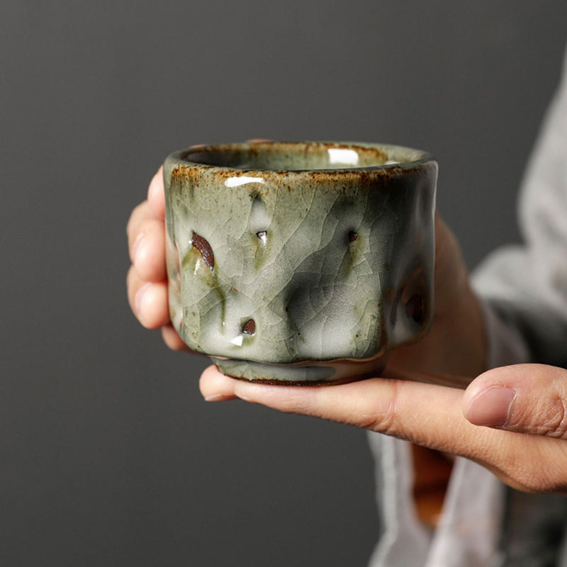 Buddha Stones Handcrafted Simple Cracked Ice Texture Chinese Jianzhan Ceramic Teacup Kung Fu Tea Cup Jian Zhan Tea Cup BS 3