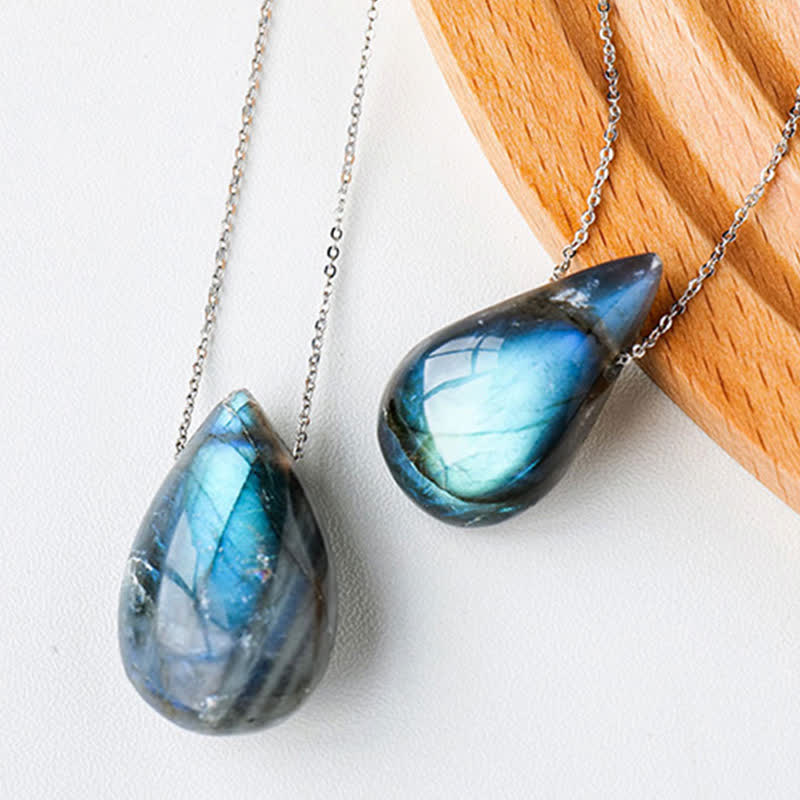 Buddha Stones Labradorite Water Drop Support Healing Necklace Pendant Necklaces & Pendants BS 4