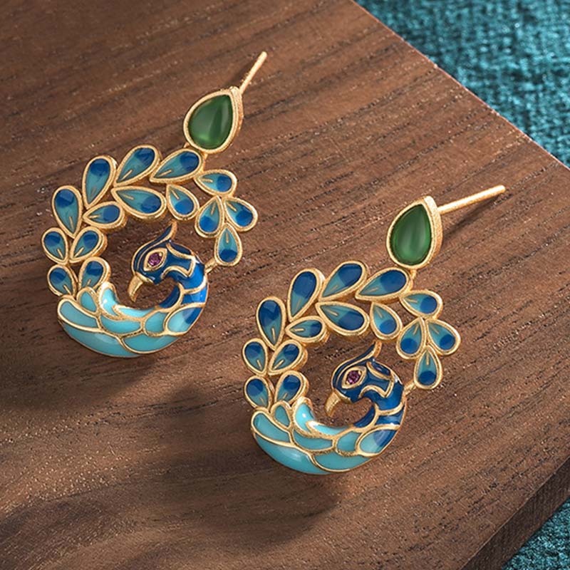 Buddha Stones Natural White Peacock Green Agate Fortune Earrings Earrings BS 1