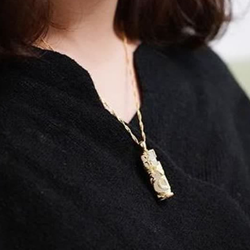 Buddhastoneshop Jade Dragon Phoenix Copper Blessing Harmony Necklace Pendant
