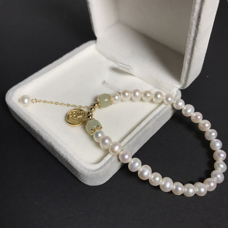 Buddha Stones Natural Pearl Hetian Jade Happiness Wisdom Bead Bracelet Bracelet BS 7