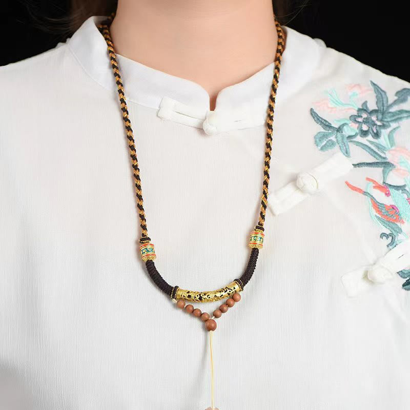 Buddha Stones Tibetan Handmade King Kong Knot Om Mani Padme Hum Prayer Wheel String Necklace Pendant Necklaces & Pendants BS 1
