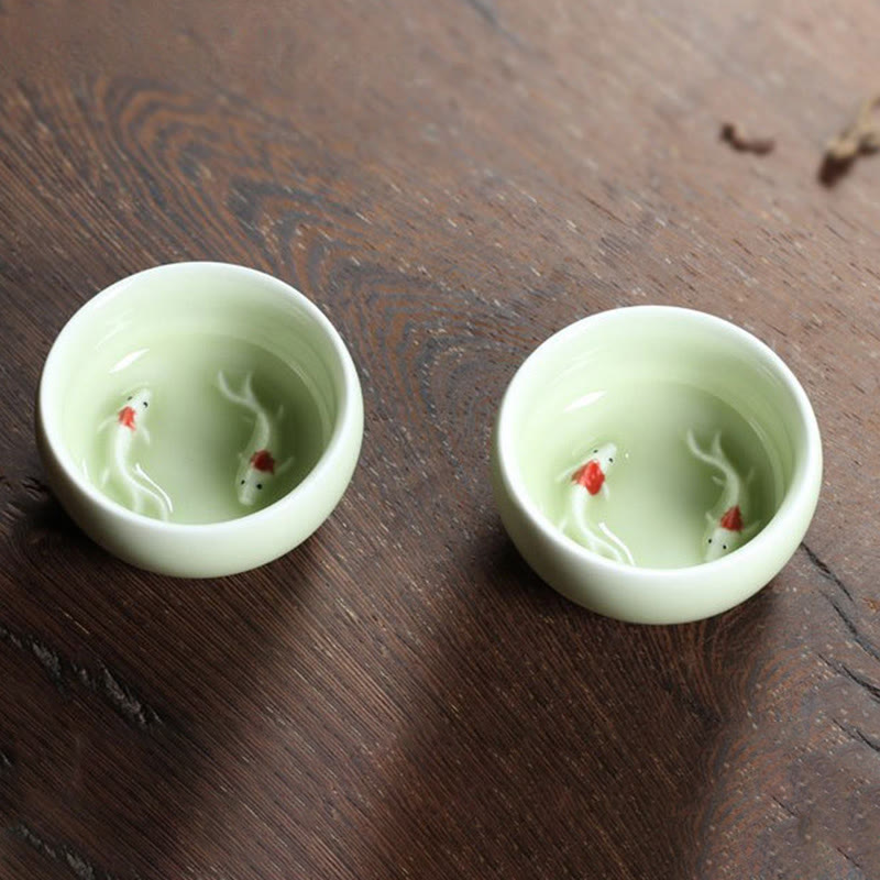 Buddha Stones Colorful Koi Fish Ceramic Teacup Kung Fu Tea Cup Bowl Cup BS 43