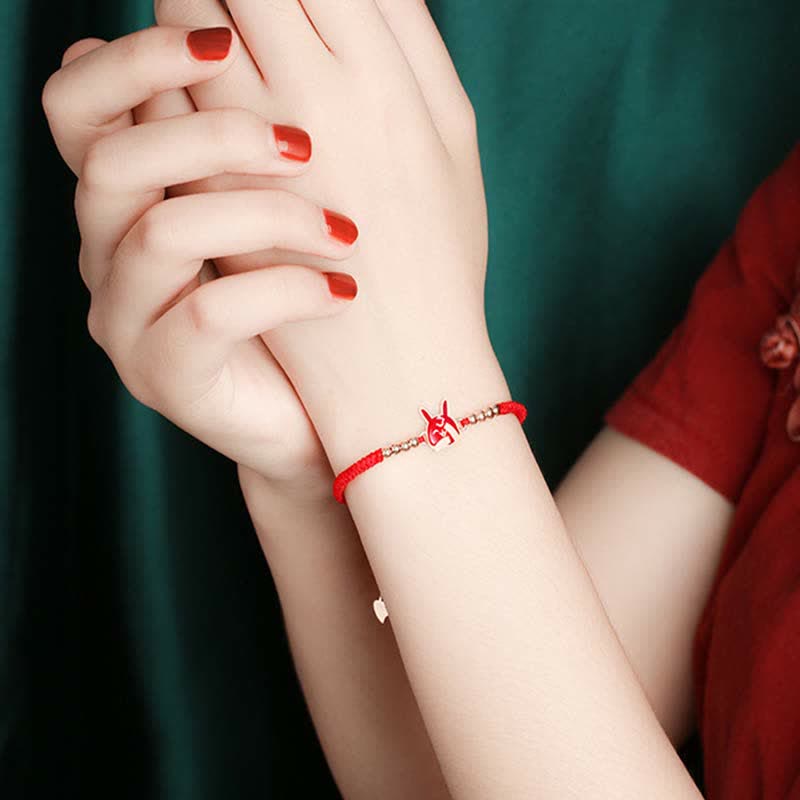 Buddha Stones 925 Sterling Silver Chinese Zodiac Luck Faith Discolor Red String Bracelet Bracelet BS 8