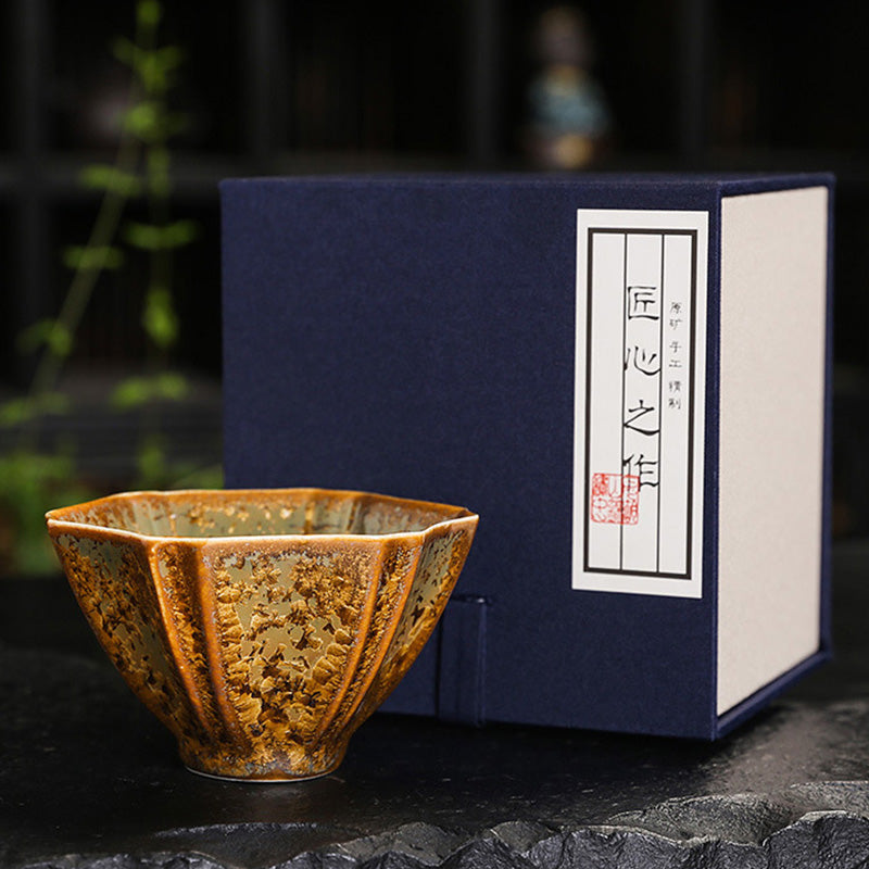 Buddha Stones Colorful Brown Ceramic Teacup Kung Fu Tea Cup Bowl Cup BS 9.2cm*5.5cm*120ml With Gift Box